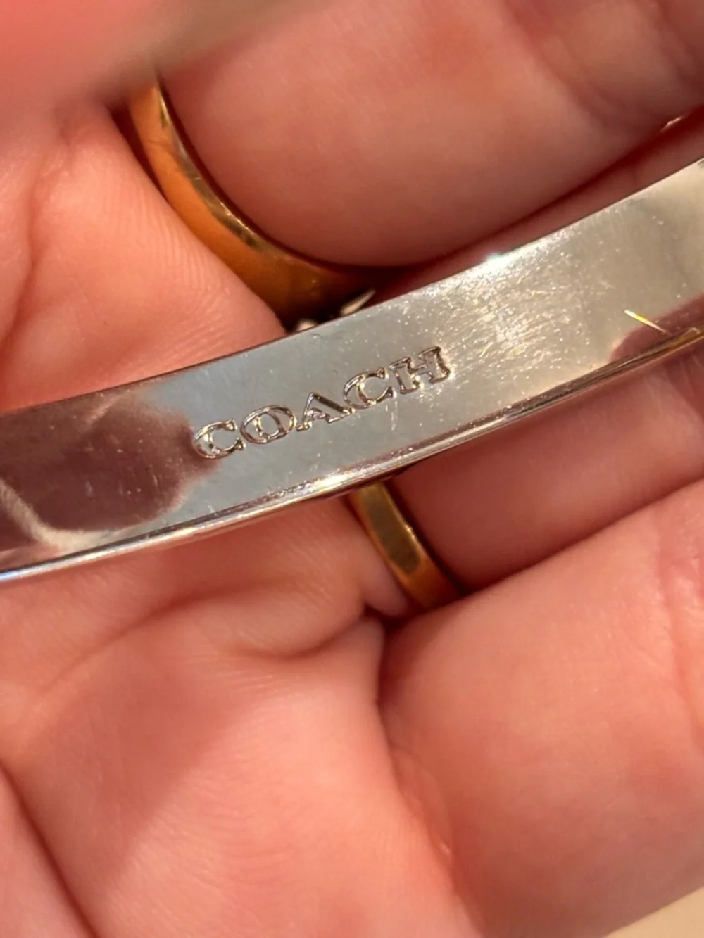 COACH Pave Crystal Signature Silver Tone Hinged Bangle - Picture 5 of 9